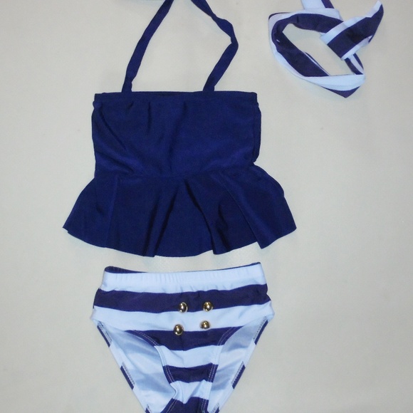 Unknown Other - Girls Sailor Tankini & Headband Size 4-5 5-6 NEW